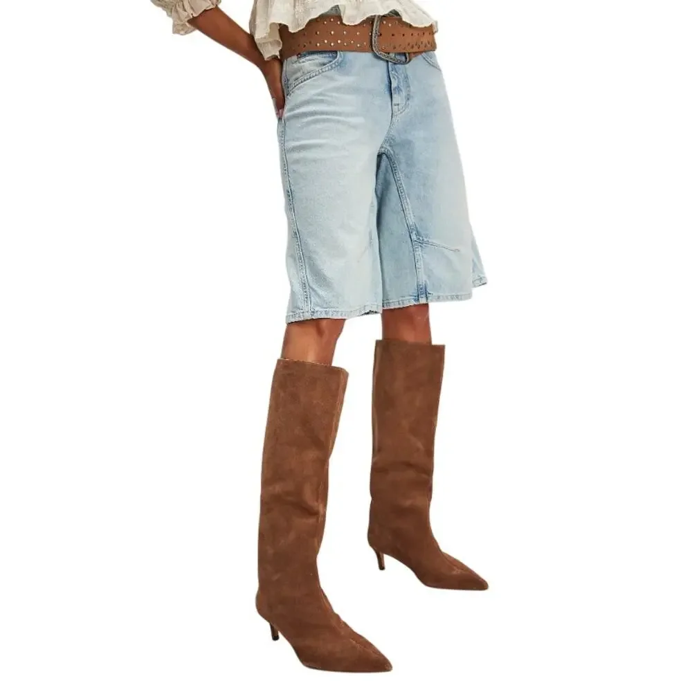 Free People Womens Kiki Knee High Boots US 6.5 EU 37 Tan Suede EUC